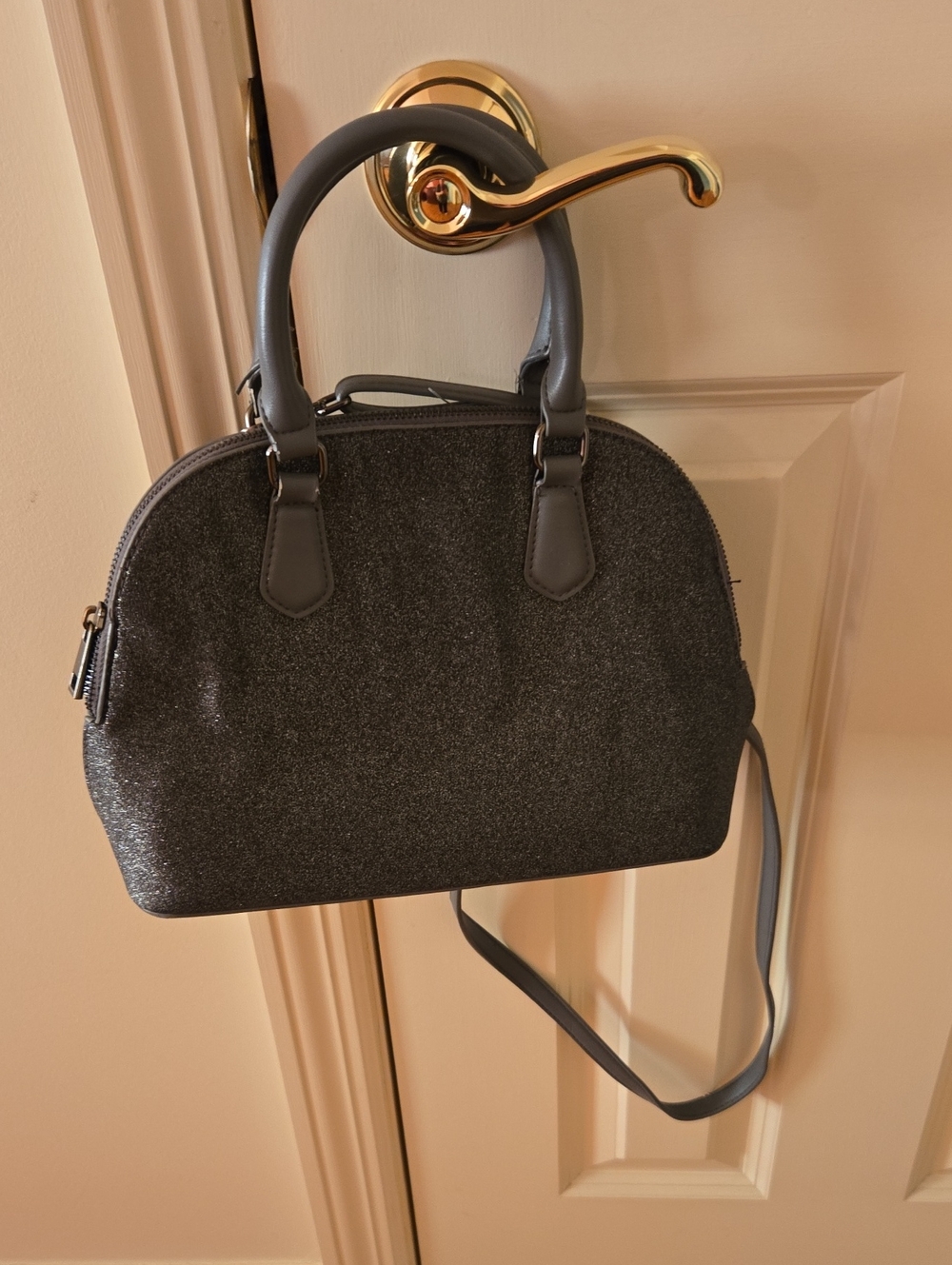 Gray Glitter Dome Satchel Handbag - Unbranded
